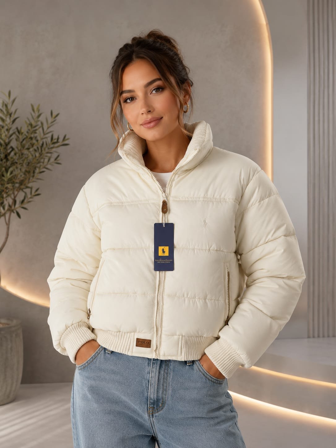 Chaqueta Puffer Crop Polo Ralph Lauren Dama Marfil 1