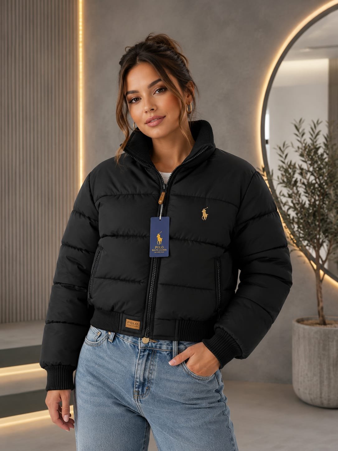Chaqueta Puffer Crop Polo Ralph Lauren Dama Negro 1
